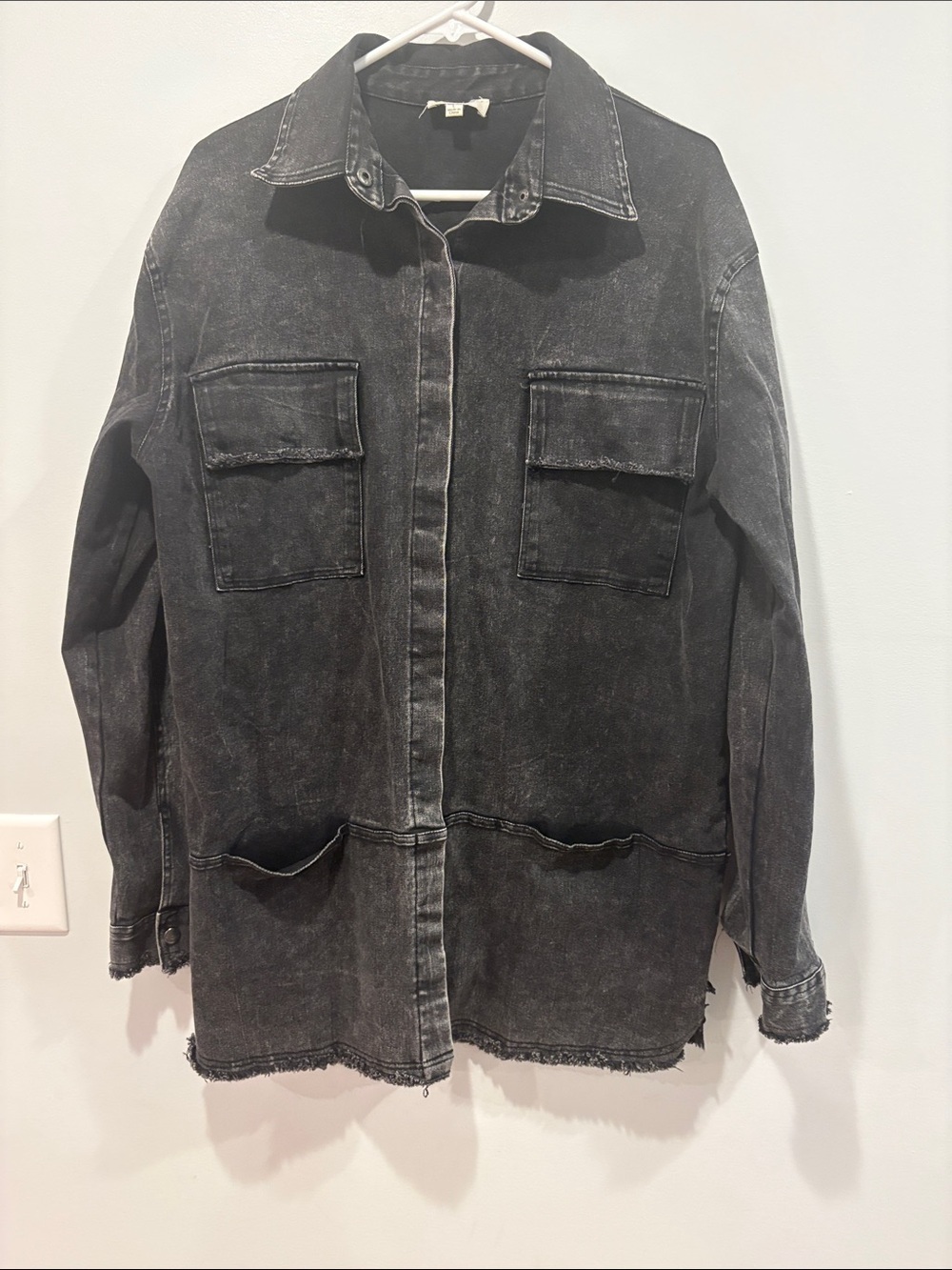 Umgee Washed Black Utility Oversized Jean Jacket